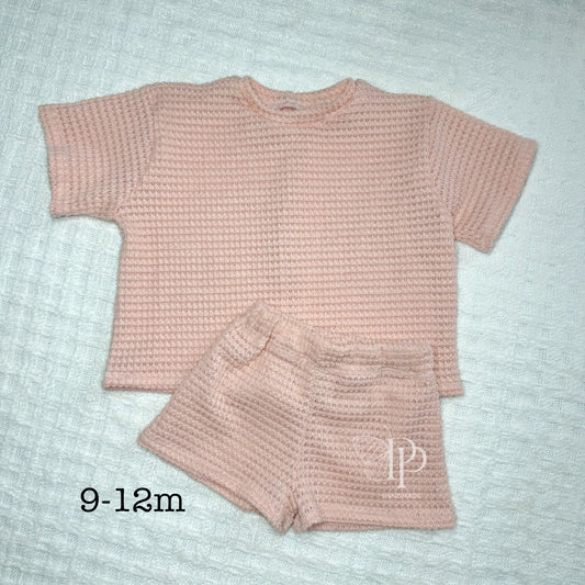RTS Comfy set - 9/12m Peach Chunky Waffle