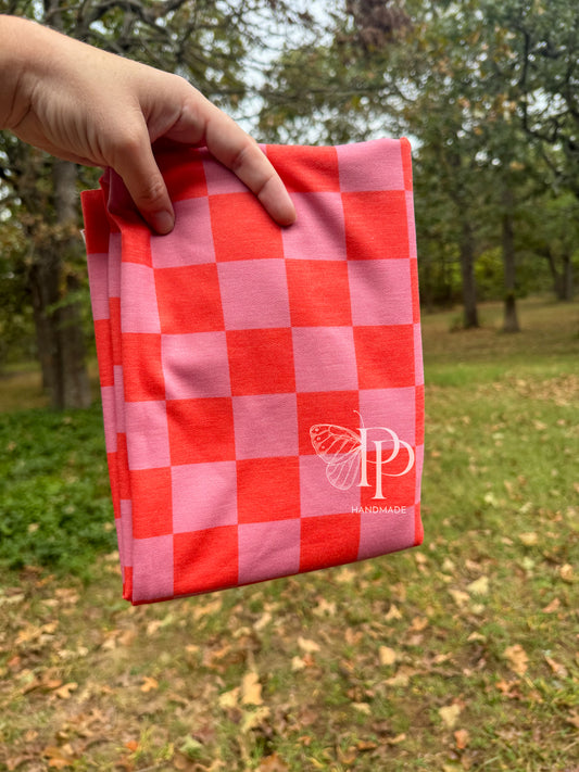 Peach Check French Terry